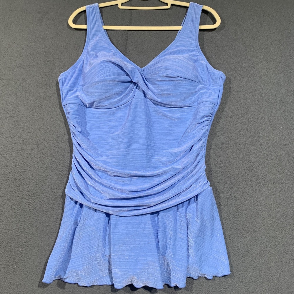 White Stag Swimdress Womens 2X Peri Ocean Blue Excellent Ruched Twist Front 1-PC